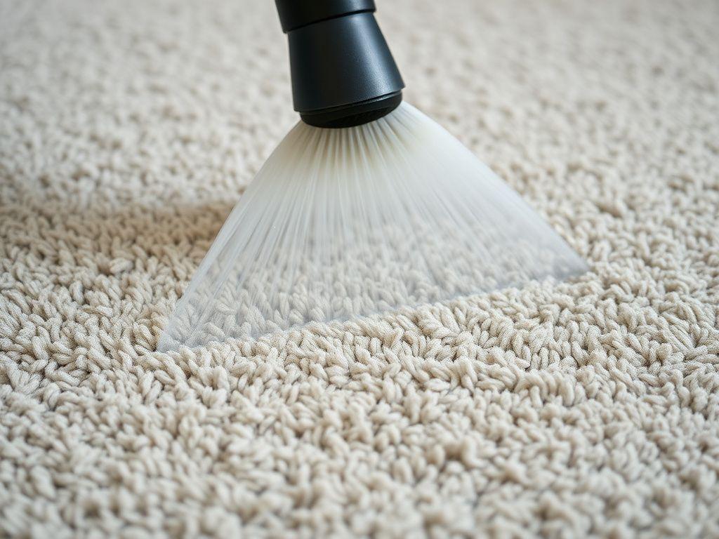 Steam cleaning a carpet revealing a bright clean stripe